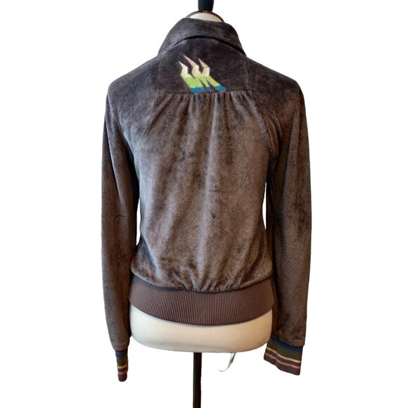 KanaBeach Circus Size 38 (S) Womens Gray Fuzzy Full Zip Embroidered Patch Jacket - Picture 3 of 12